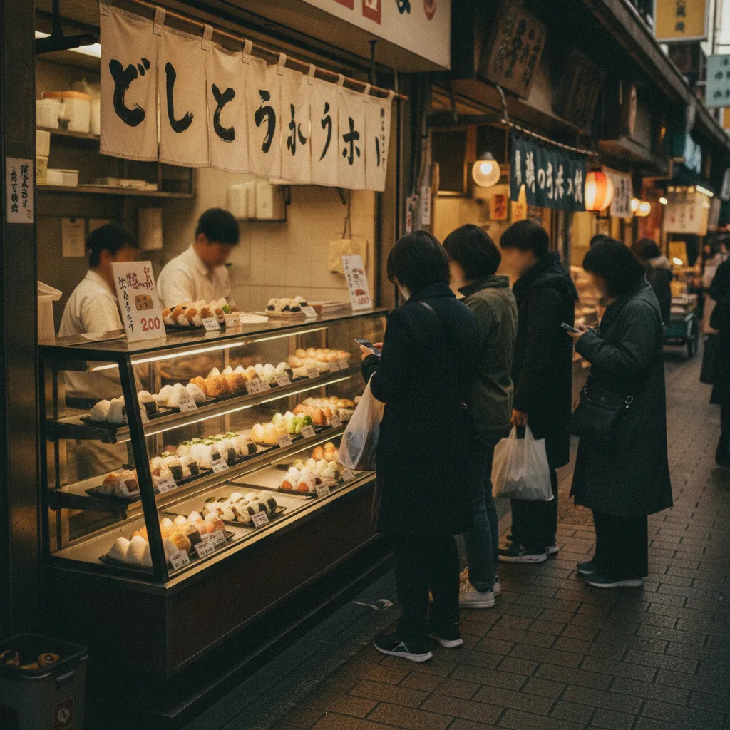 築地場外のおにぎり店頭と行列